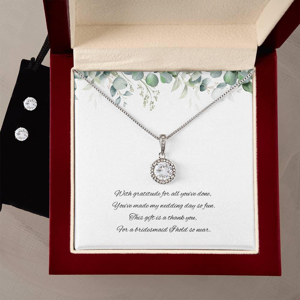 Bridesmaid Wedding day Jewellery Gift Set, Eternal Hope Necklace and Cubic Zirconia Earring Set