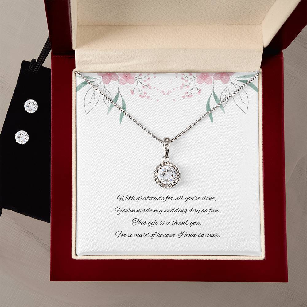 Maid of Honour Wedding day Jewellery Gift Set, Eternal Hope Necklace and Cubic Zirconia Earring Set