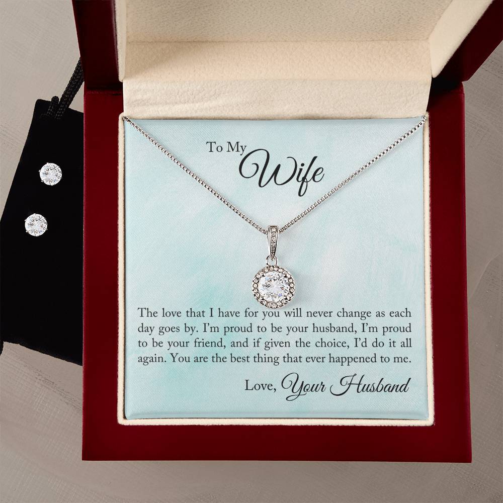 Eternal Hope Necklace and Cubic Zirconia Earring Set To My Wife - Proud To Be Your Husband