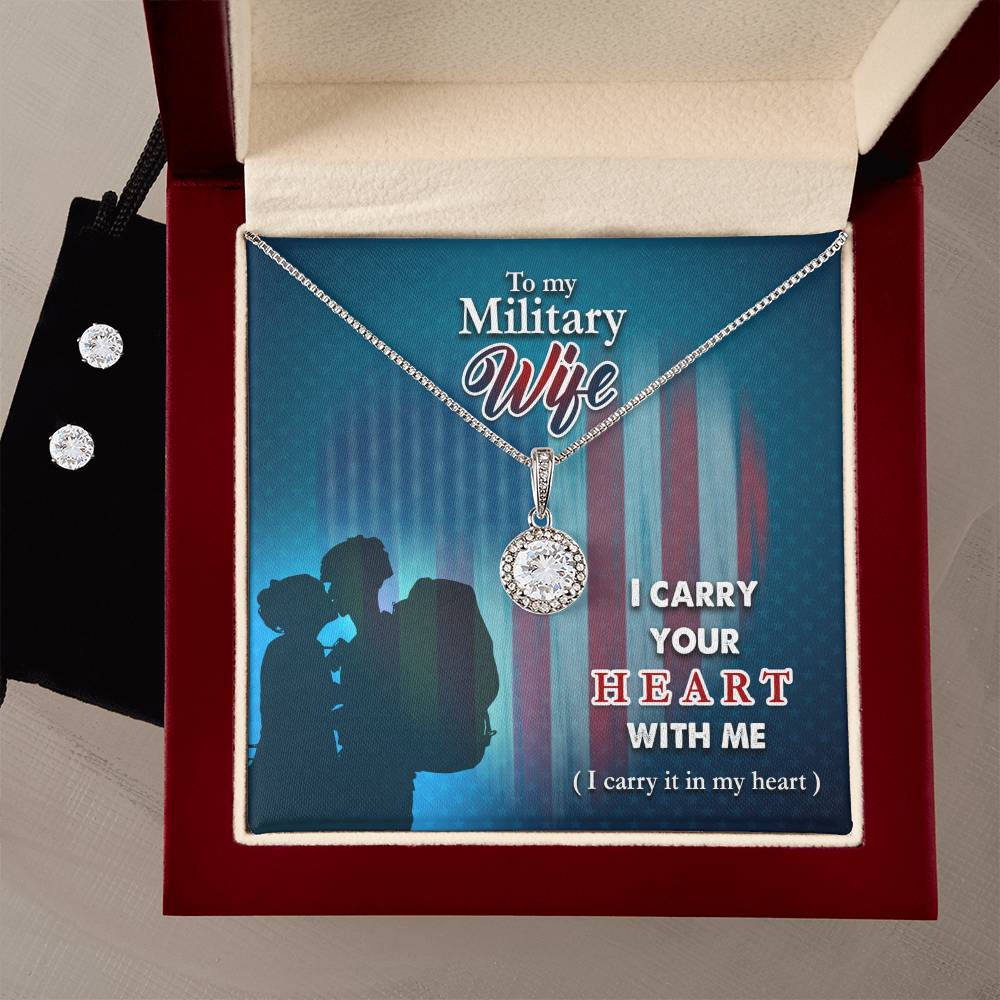 Eternal Hope Necklace and Cubic Zirconia Earring Set I carry your heart- Military Wife