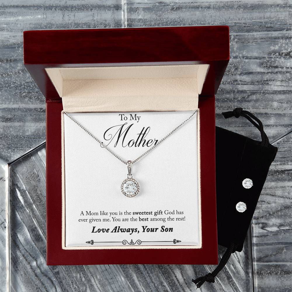 Eternal Hope Necklace and Cubic Zirconia Earring Set Son to mother