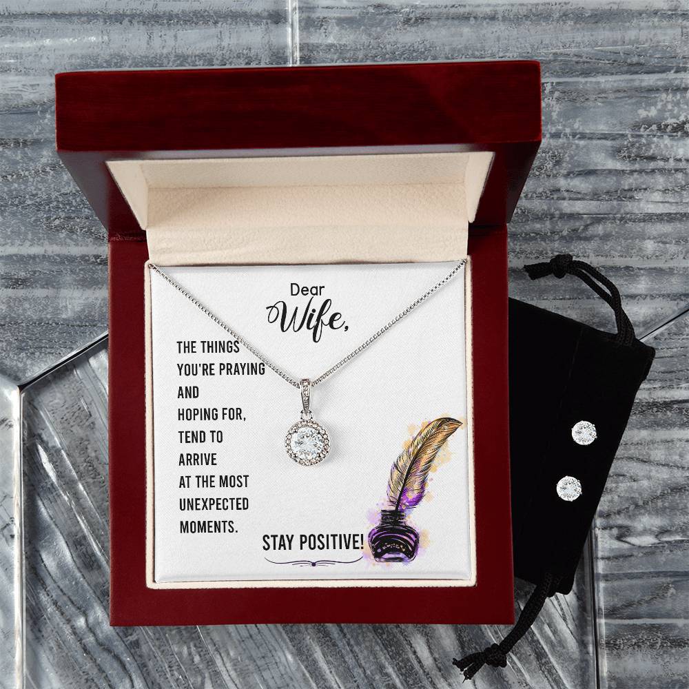 Eternal Hope Necklace and Cubic Zirconia Earring Set To my wife-Stay positive