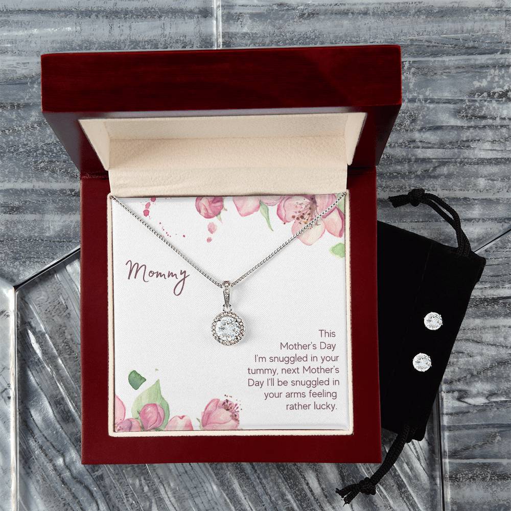 Eternal Hope Necklace and Cubic Zirconia Earring Set Mommy to be - Snuggled in Your tummy