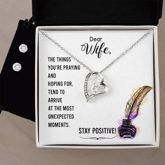 Forever Love Necklace and Cubic Zirconia Earring Set To my wife-Stay positive