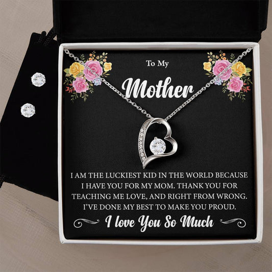 Forever Love Necklace and Cubic Zirconia Earring Set To My Mother