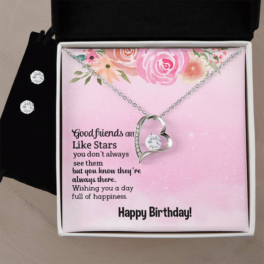 Forever Love Necklace and Cubic Zirconia Earring Set Happy Birthday good friend