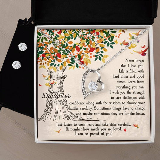 Forever Love Necklace and Cubic Zirconia Earring Set Never Forget That I Love You -Tree Revised