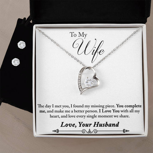 Forever Love Necklace and Cubic Zirconia Earring Set Husband to wife final fourth text