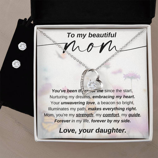 Forever Love Necklace and Cubic Zirconia Earring Set To my Beautiful Mom Love your Daughter