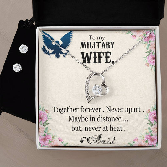 Forever Love Necklace and Cubic Zirconia Earring Set To my Military wife Together forever