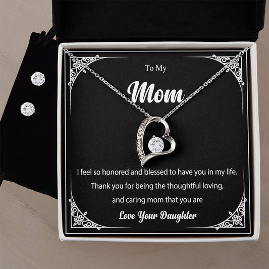 Forever Love Necklace and Cubic Zirconia Earring Set To My Mom Love your daughter