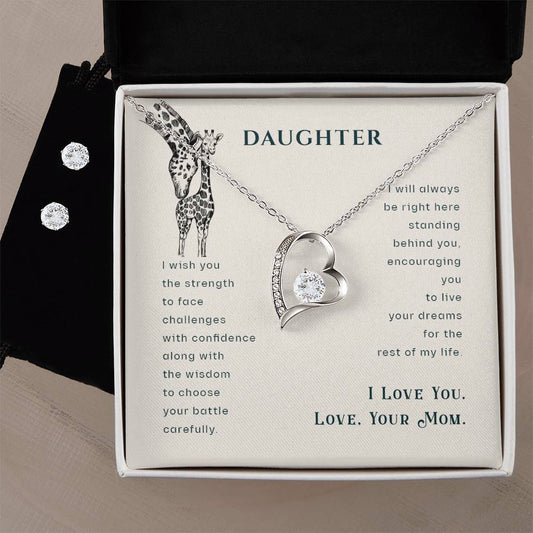 Forever Love Necklace and Cubic Zirconia Earring Set To my daughter-I wish you