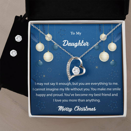 Forever Love Necklace and Cubic Zirconia Earring Set Merry Christms to my Daughter