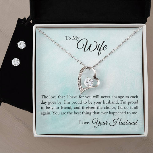 Forever Love Necklace and Cubic Zirconia Earring Set To My Wife - Proud To Be Your Husband