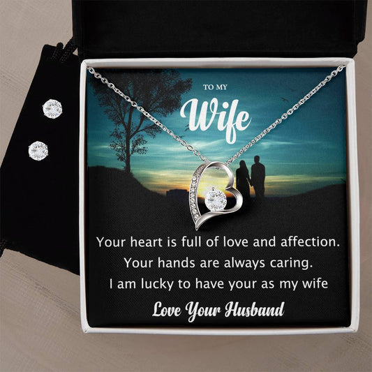 Forever Love Necklace and Cubic Zirconia Earring Set To my Wife Love your husband