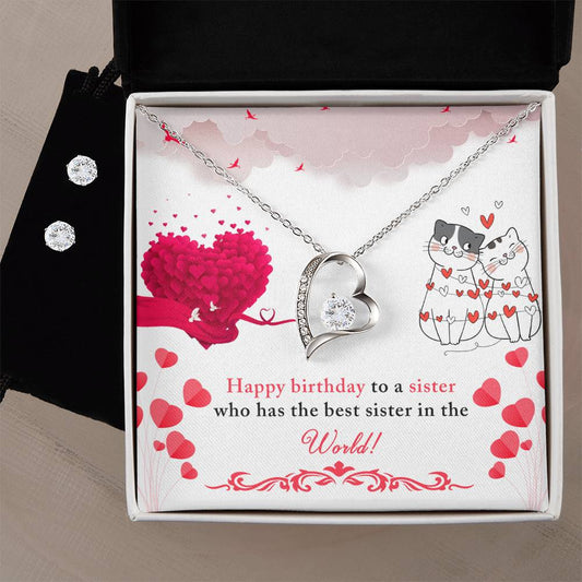 Forever Love Necklace and Cubic Zirconia Earring Set Happy Birthday to a sister