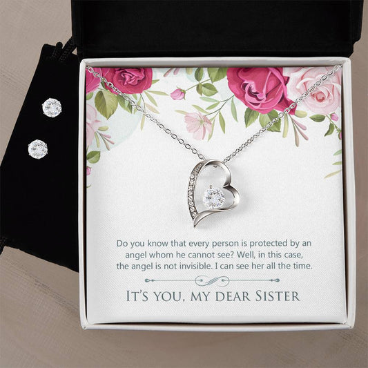 Forever Love Necklace and Cubic Zirconia Earring Set My Dear Sister