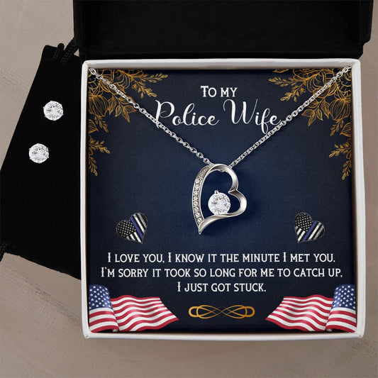 Forever Love Necklace and Cubic Zirconia Earring Set To my Police wife