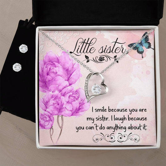 Forever Love Necklace and Cubic Zirconia Earring Set I smile because you are my Little Sister