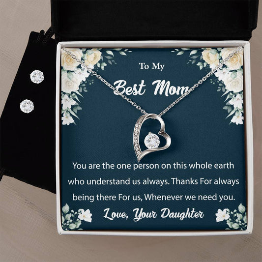 Forever Love Necklace and Cubic Zirconia Earring Set To My Best Mom2