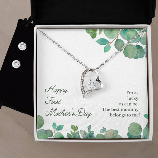 Forever Love Necklace and Cubic Zirconia Earring Set Happy First Mother's Day