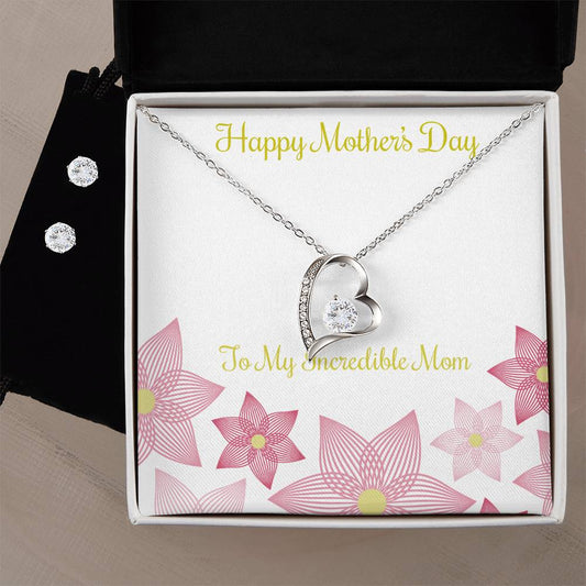 Forever Love Necklace and Cubic Zirconia Earring Set Happy Mother's Day to my Incredible Mom