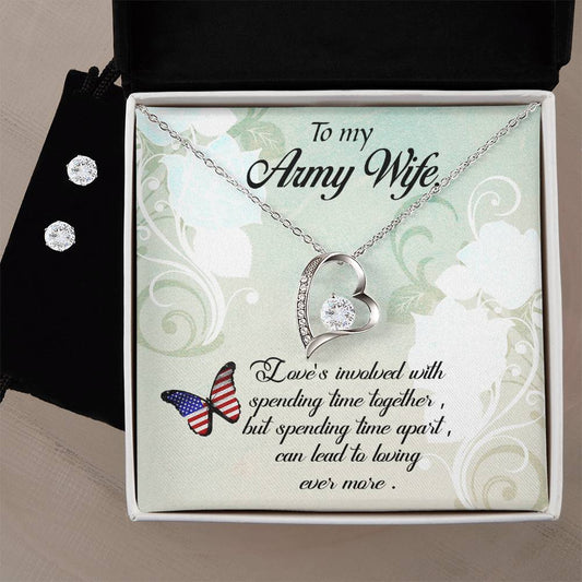 Forever Love Necklace and Cubic Zirconia Earring Set To my Army wife