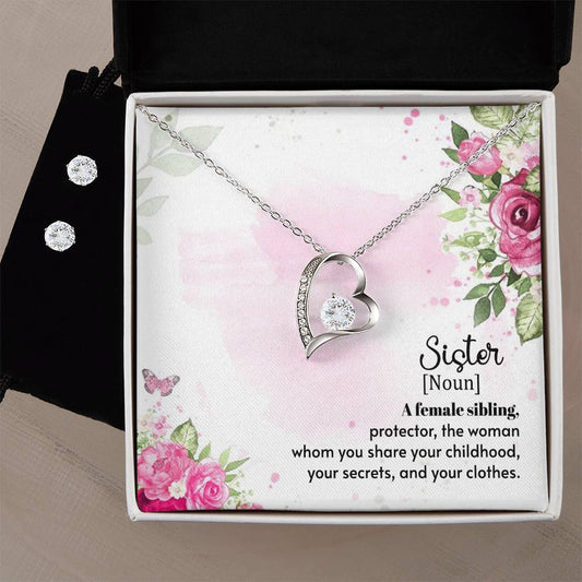 Forever Love Necklace and Cubic Zirconia Earring Set To my Sister A female sibling