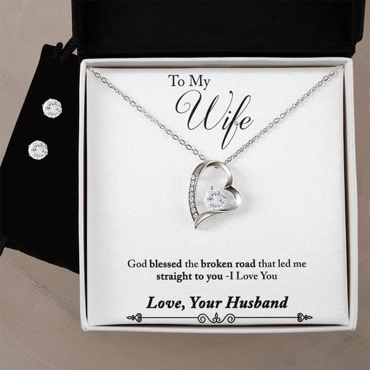 Forever Love Necklace and Cubic Zirconia Earring Set Husband to wife final sixth text