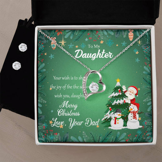 Forever Love Necklace and Cubic Zirconia Earring Set Merry Christms to my Daughter2