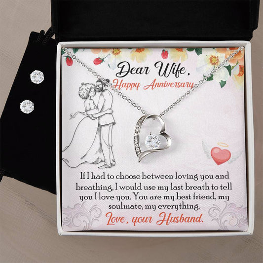 Forever Love Necklace and Cubic Zirconia Earring Set Happy Anniversay, If I had to choose new