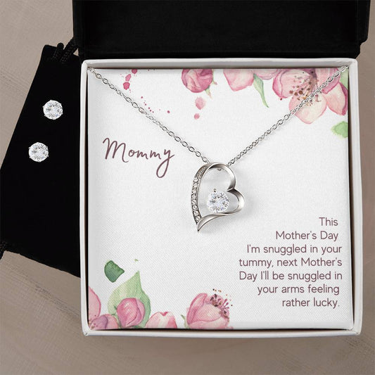 Forever Love Necklace and Cubic Zirconia Earring Set Mommy to be - Snuggled in Your tummy