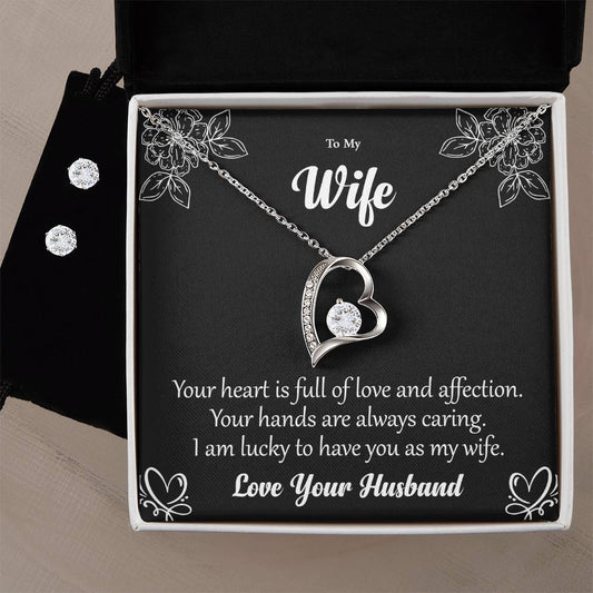 Forever Love Necklace and Cubic Zirconia Earring Set To my Wife