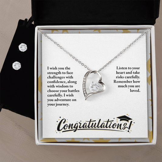 Forever Love Necklace and Cubic Zirconia Earring Set Congratulation-I wish you the strength to face