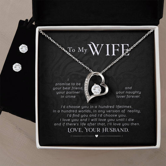 Forever Love Necklace and Cubic Zirconia Earring Set To my wife- I promise