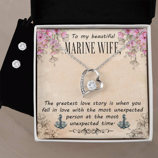 Forever Love Necklace and Cubic Zirconia Earring Set To my beautiful Marine wife