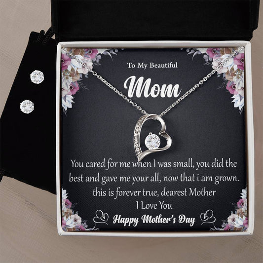 Forever Love Necklace and Cubic Zirconia Earring Set To My Beautiful Mom2