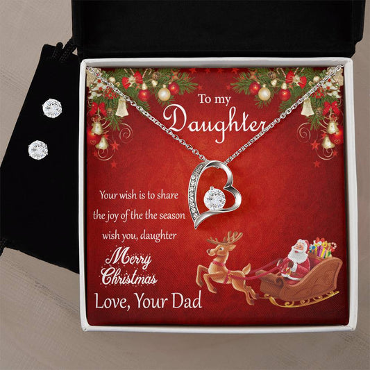 Forever Love Necklace and Cubic Zirconia Earring Set Merry Christms to my Daughter3