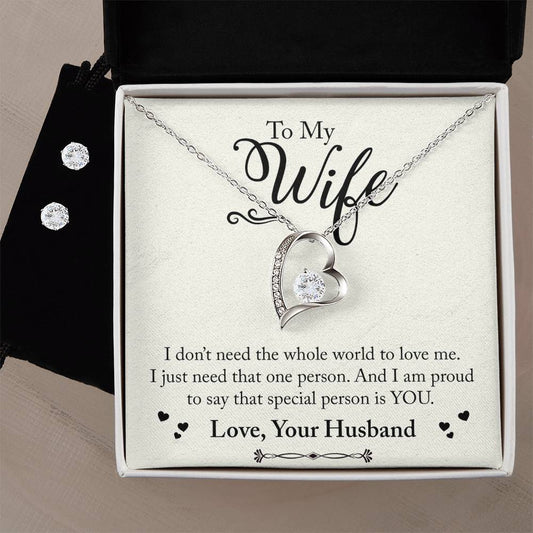 Forever Love Necklace and Cubic Zirconia Earring Set To My Wife, Love your husband