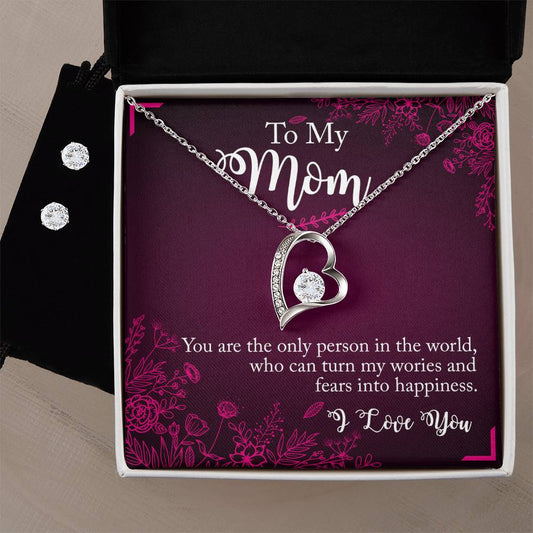 Forever Love Necklace and Cubic Zirconia Earring Set To My Mom you are the person