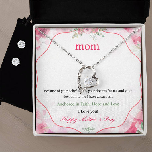 Forever Love Necklace and Cubic Zirconia Earring Set Mom Happy Mother's Day