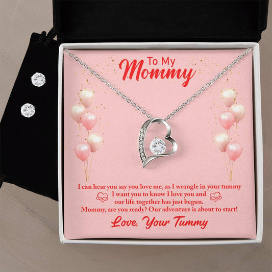 Forever Love Necklace and Cubic Zirconia Earring Set Mommy to be-To my mommy-I can hear you