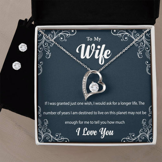 Forever Love Necklace and Cubic Zirconia Earring Set To my Wife I Love You