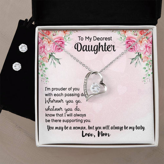 Forever Love Necklace and Cubic Zirconia Earring Set Dearest daughter