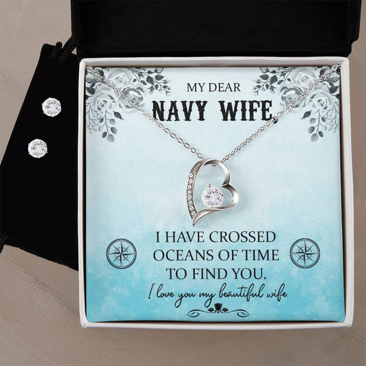 Forever Love Necklace and Cubic Zirconia Earring Set My dear Navy wife