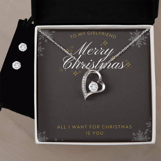 Forever Love Necklace and Cubic Zirconia Earring Set Merry Christms to my Girlfriend