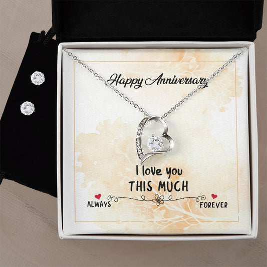 Forever Love Necklace and Cubic Zirconia Earring Set Happy Anniversary