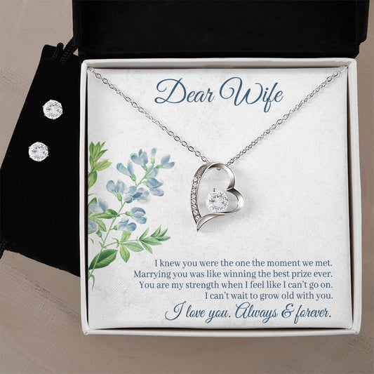 Forever Love Necklace and Cubic Zirconia Earring Set Dear Wife I Love you Always and Forever