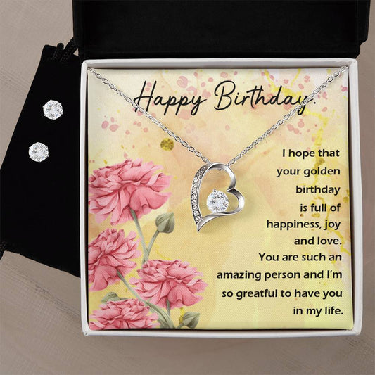 Forever Love Necklace and Cubic Zirconia Earring Set Birthday woman