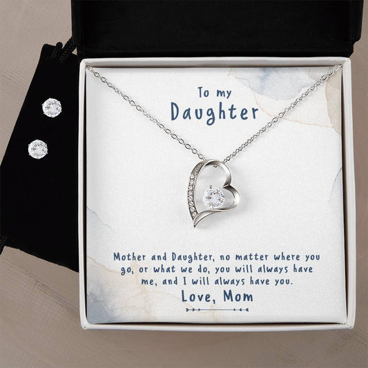 Forever Love Necklace and Cubic Zirconia Earring Set Mother-and-Daughter,-no-matter